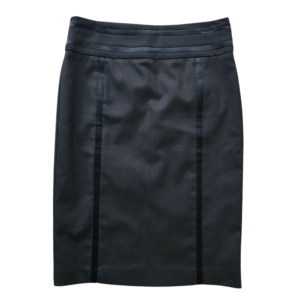 Bebe Black Pinstripe Back Zip Closure Pencil Skirt Size 6 - Picture 2 of 8